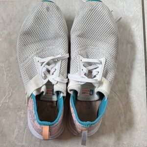 New balance White and Teal Athletic Shoes- well worn